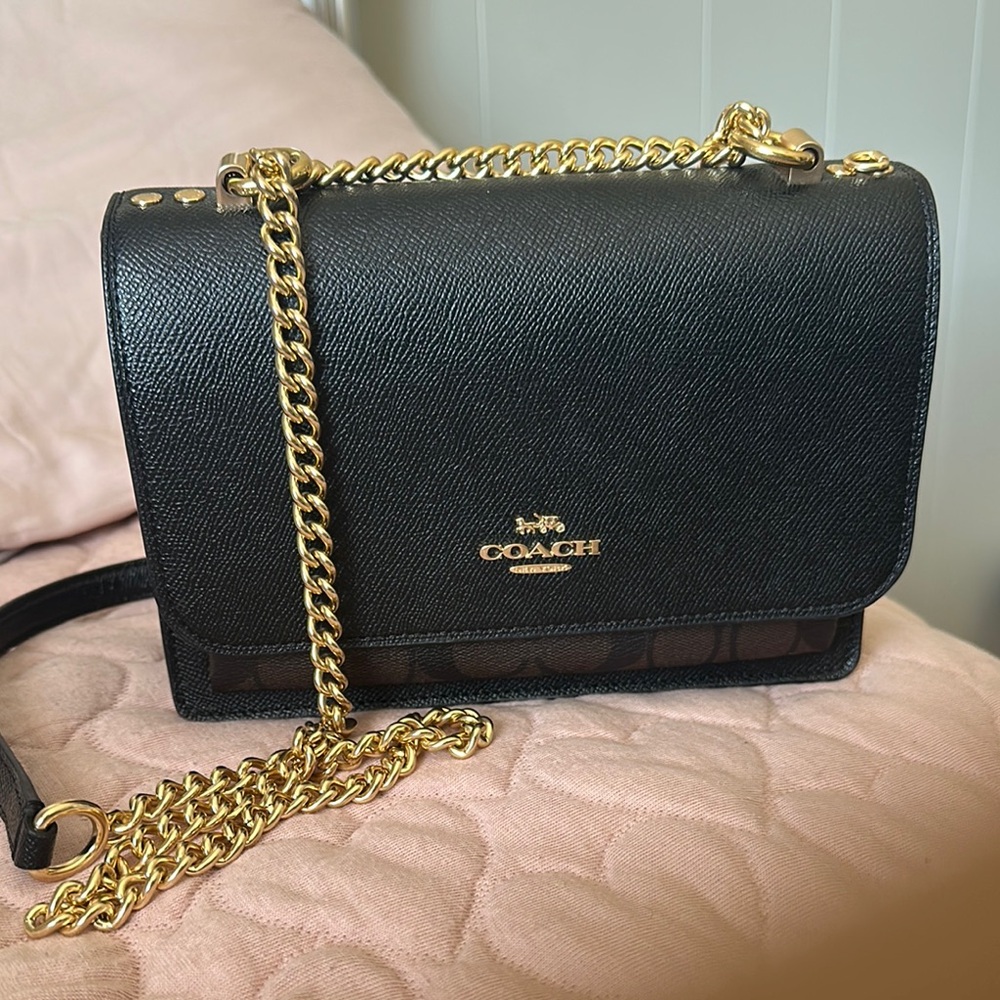 Coach Black and Gold Crossbody Bag with Chain Strap